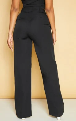 Discount PrettyLittleThing Woven Pleat Detail Wide Leg Pants Black