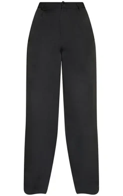 Discount PrettyLittleThing Woven Pleat Detail Wide Leg Pants Black