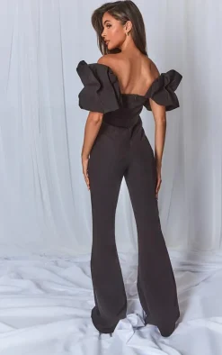 Woven Pleated Corset Detail Bardot Frill Jumpsuit.-PrettyLittleThing Online