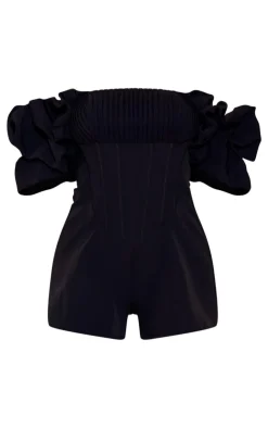 Woven Pleated Corset Bardot Frill Romper-PrettyLittleThing Outlet