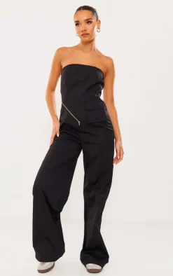 Black Woven Pocket Detail Bandeau Jumpsuit