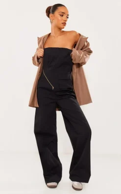Black Woven Pocket Detail Bandeau Jumpsuit