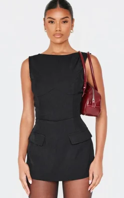 PrettyLittleThing Christmas Day Outfits*Woven Pocket Detail Sleeveless Skort Romper