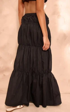 Discount PrettyLittleThing Woven Ruched Asymmetric Bow Detail Maxi Skirt Black