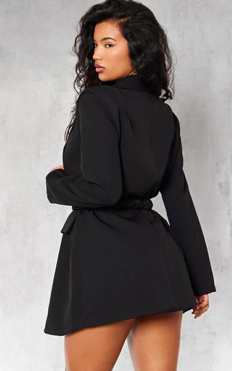 Woven Ruched Belt Blazer Dress-PrettyLittleThing Discount