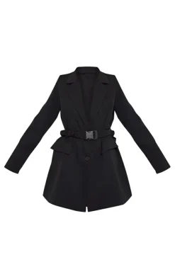 Woven Ruched Belt Blazer Dress-PrettyLittleThing Discount