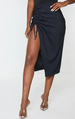 Woven Ruched Detail Midi Skirt-PrettyLittleThing Best
