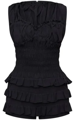 Woven Ruched Frill Short Bloomer Romper-PrettyLittleThing Hot