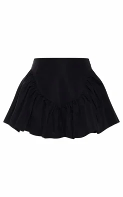 Sale PrettyLittleThing Woven Ruched Panel Detail Skater Skirt Black
