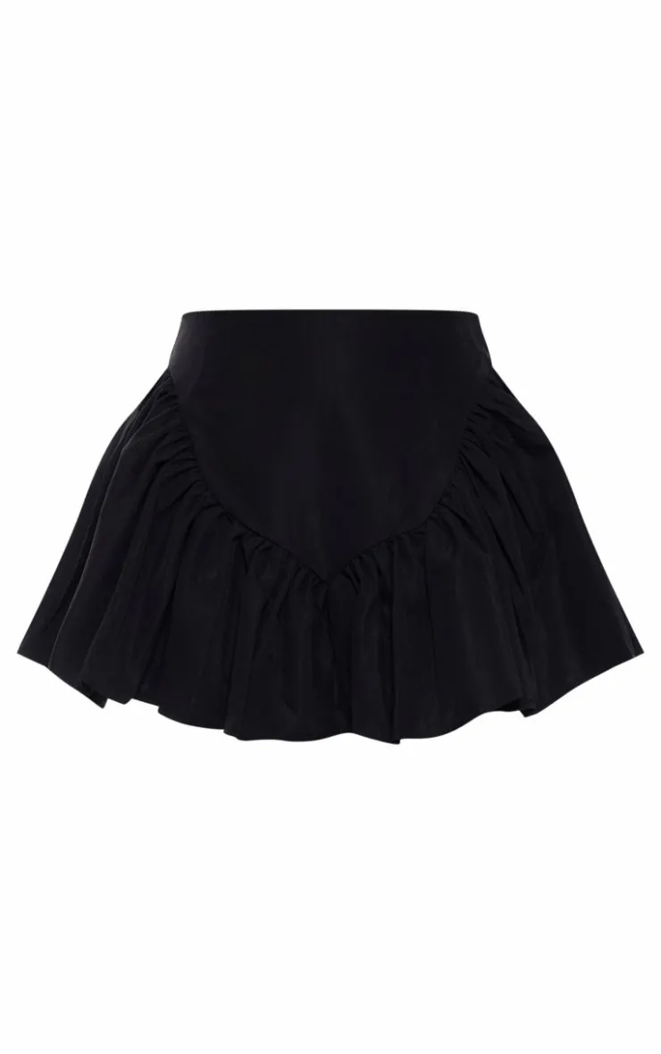 Sale PrettyLittleThing Woven Ruched Panel Detail Skater Skirt Black