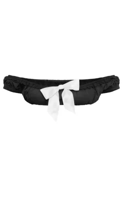 PrettyLittleThing Woven Ruched Short Sleeve Bow Detail Bralet Black