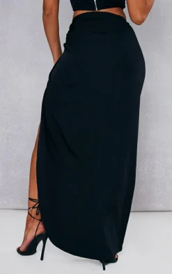 New PrettyLittleThing Woven Ruched Skirt Midaxi Skirt Black