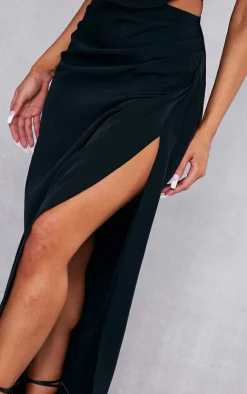 New PrettyLittleThing Woven Ruched Skirt Midaxi Skirt Black