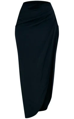 New PrettyLittleThing Woven Ruched Skirt Midaxi Skirt Black