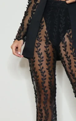 Discount PrettyLittleThing Woven Sheer Lace Flared Pants Black