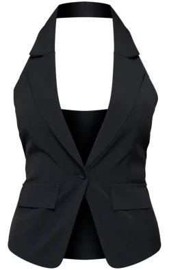 Online PrettyLittleThing Woven Sleeveless Longline Vest Black