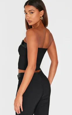 Outlet PrettyLittleThing Woven Stretch Belted Bandeau Top Black