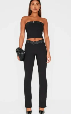 Outlet PrettyLittleThing Woven Stretch Belted Bandeau Top Black