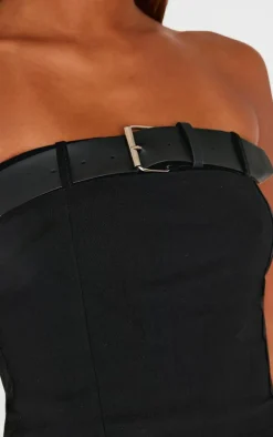 Outlet PrettyLittleThing Woven Stretch Belted Bandeau Top Black