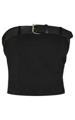 Outlet PrettyLittleThing Woven Stretch Belted Bandeau Top Black
