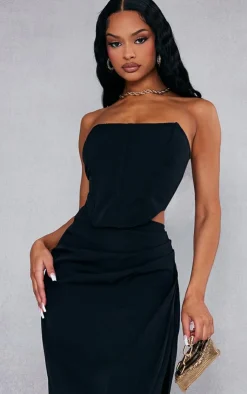 Clearance PrettyLittleThing Woven Structured Bandeau Corset Black