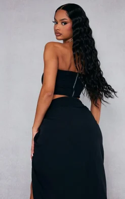 Clearance PrettyLittleThing Woven Structured Bandeau Corset Black
