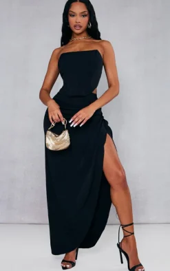 Clearance PrettyLittleThing Woven Structured Bandeau Corset Black