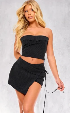 Online PrettyLittleThing Woven Tailored Asymmetric Pinstripe Micro Mini Skort Black