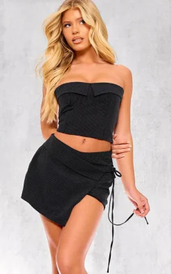 Clearance PrettyLittleThing Woven Tailored Asymmetric Pinstripe Bandeau Top Black
