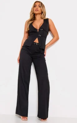 Outlet PrettyLittleThing Woven Tailored Belt Detail Vest Black