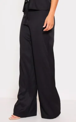 PrettyLittleThing Woven Tailored Belt Detail Wide Leg Pants Black