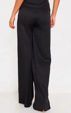 PrettyLittleThing Woven Tailored Belt Detail Wide Leg Pants Black