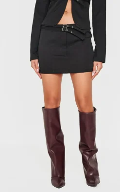 Hot PrettyLittleThing Woven Tailored Belt Detail Micro Mini Skirt Black