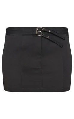 Hot PrettyLittleThing Woven Tailored Belt Detail Micro Mini Skirt Black