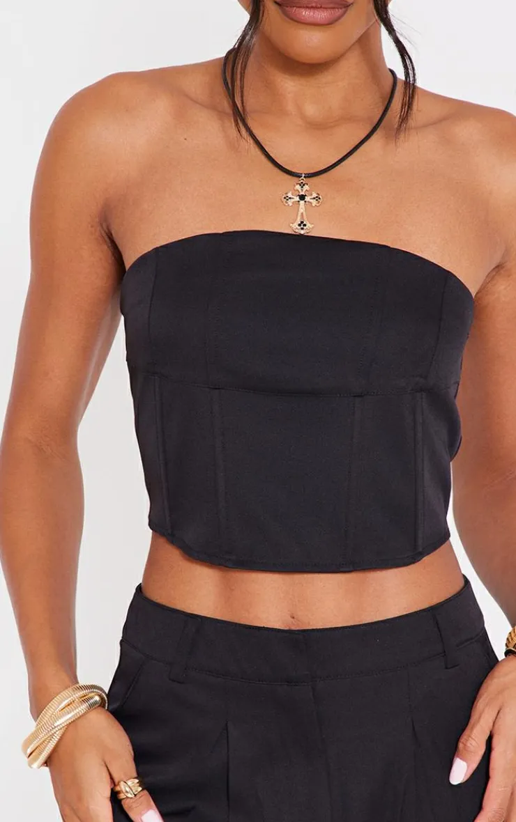 Outlet PrettyLittleThing Woven Tailored Corset Black