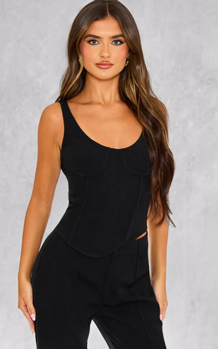 Clearance PrettyLittleThing Woven Tailored Corset Top Black