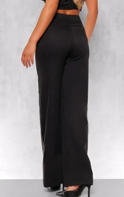 Clearance PrettyLittleThing Woven Tailored Ring Belt Detail Wide Leg Pants Black