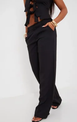 Sale PrettyLittleThing Woven Tailored Straight Leg Mid Rise Pants Black