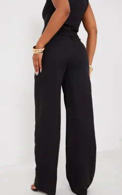 Sale PrettyLittleThing Woven Tailored Straight Leg Mid Rise Pants Black