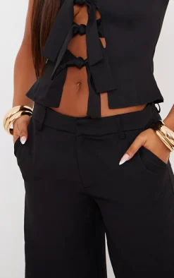 Sale PrettyLittleThing Woven Tailored Straight Leg Mid Rise Pants Black