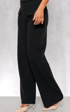 Discount PrettyLittleThing Woven Tailored Wide Leg Pocket Detail Pants Black