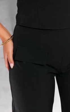 Discount PrettyLittleThing Woven Tailored Wide Leg Pocket Detail Pants Black