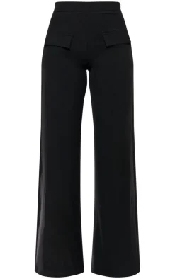 Discount PrettyLittleThing Woven Tailored Wide Leg Pocket Detail Pants Black