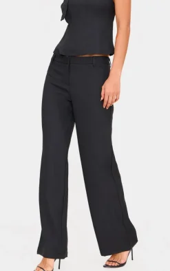 PrettyLittleThing Woven Tailored Wide Leg Belt Detail Pants Black