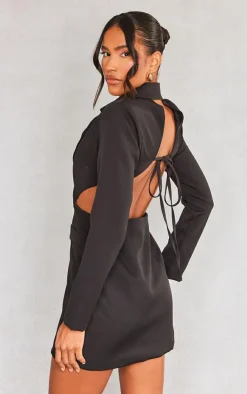 Woven Tie Back Blazer Dress-PrettyLittleThing