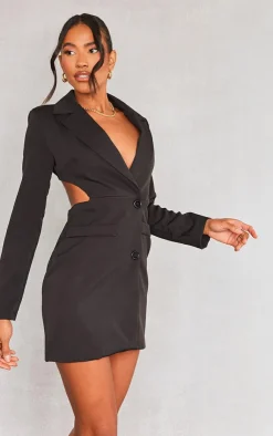 Woven Tie Back Blazer Dress-PrettyLittleThing