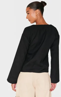 PrettyLittleThing Shirts*Woven Tie Front Flared Sleeve Shirt