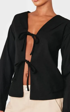 PrettyLittleThing Shirts*Woven Tie Front Flared Sleeve Shirt