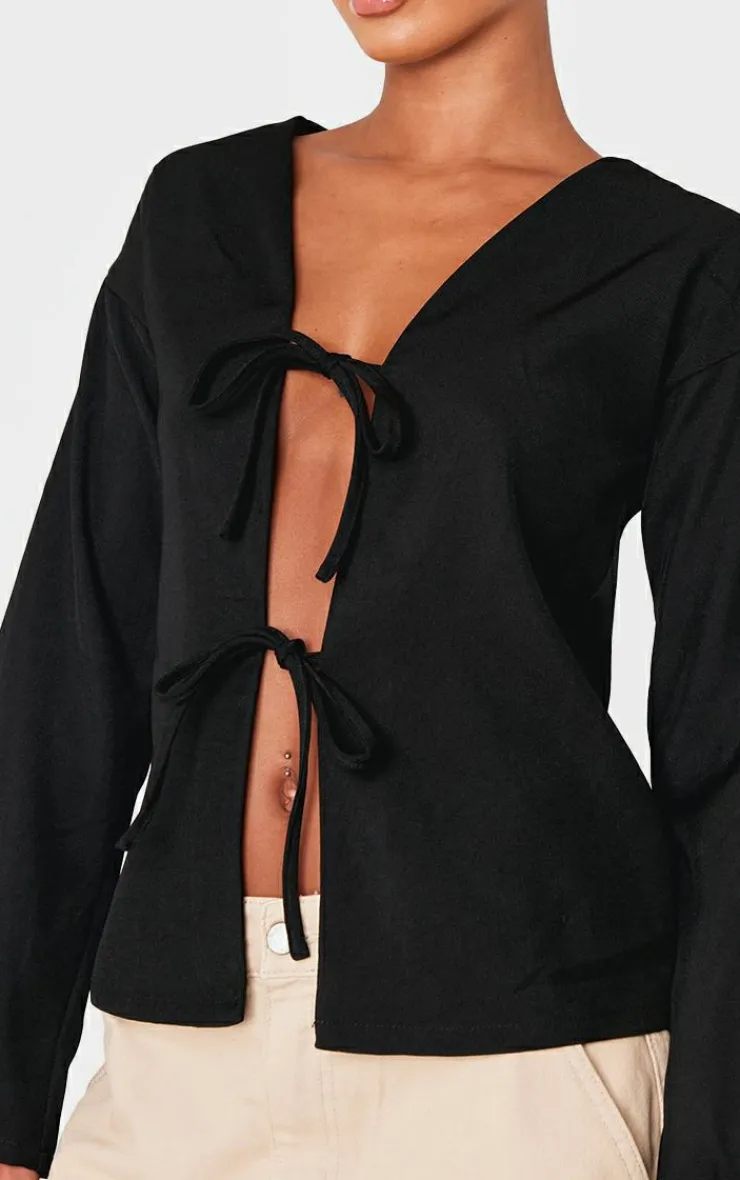 PrettyLittleThing Shirts*Woven Tie Front Flared Sleeve Shirt