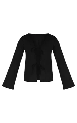 PrettyLittleThing Shirts*Woven Tie Front Flared Sleeve Shirt